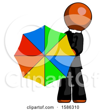 Orange Clergy Man Holding Rainbow Umbrella out to Viewer by Leo Blanchette
