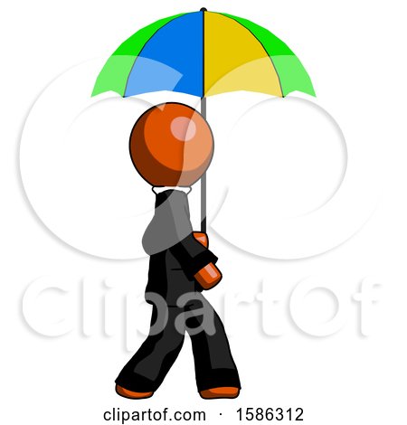 Orange Clergy Man Walking with Colored Umbrella by Leo Blanchette