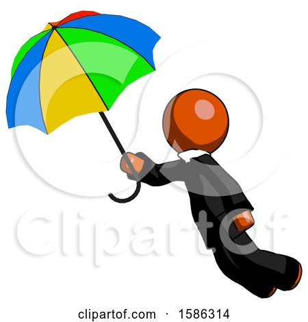 Orange Clergy Man Flying with Rainbow Colored Umbrella by Leo Blanchette