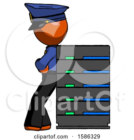 Orange Police Man Resting Against Server Rack by Leo Blanchette