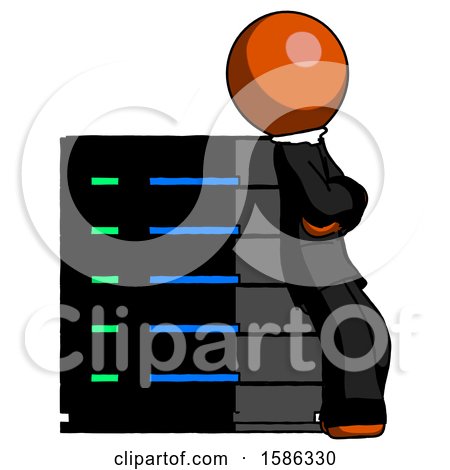 Orange Clergy Man Resting Against Server Rack Viewed at Angle by Leo Blanchette