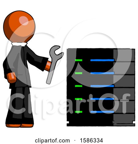 Orange Clergy Man Server Administrator Doing Repairs by Leo Blanchette