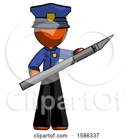 Orange Police Man Holding Large Scalpel by Leo Blanchette