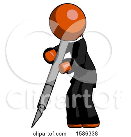 Orange Clergy Man Cutting with Large Scalpel by Leo Blanchette