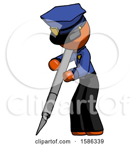 Orange Police Man Cutting with Large Scalpel by Leo Blanchette