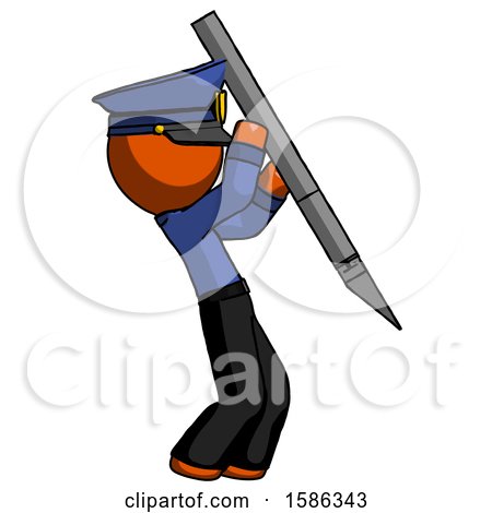 Orange Police Man Stabbing or Cutting with Scalpel by Leo Blanchette