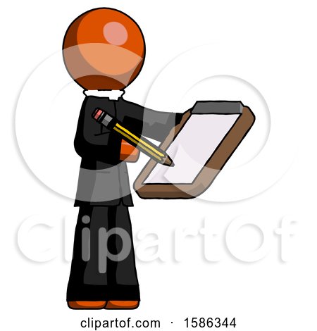 Orange Clergy Man Using Clipboard and Pencil by Leo Blanchette