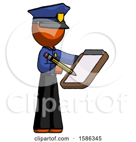 Orange Police Man Using Clipboard and Pencil by Leo Blanchette
