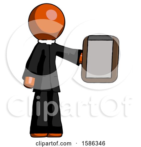 Orange Clergy Man Showing Clipboard to Viewer by Leo Blanchette