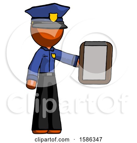 Orange Police Man Showing Clipboard to Viewer by Leo Blanchette