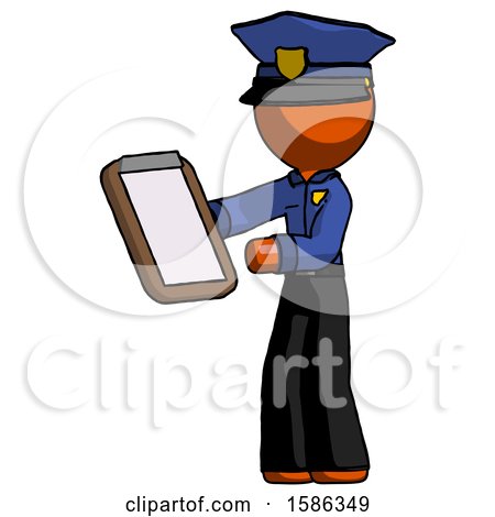 Orange Police Man Reviewing Stuff on Clipboard by Leo Blanchette