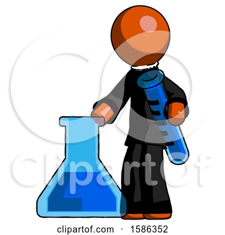 Orange Clergy Man Holding Test Tube Beside Beaker or Flask by Leo Blanchette