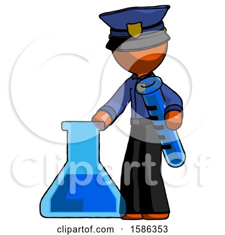 Orange Police Man Holding Test Tube Beside Beaker or Flask by Leo Blanchette
