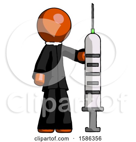 Orange Clergy Man Holding Large Syringe by Leo Blanchette