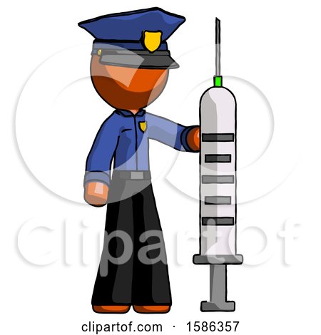 Orange Police Man Holding Large Syringe by Leo Blanchette