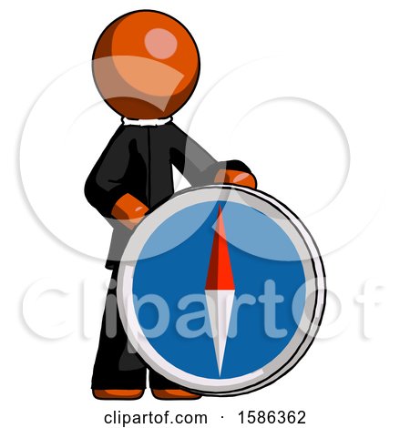 Orange Clergy Man Standing Beside Large Compass by Leo Blanchette