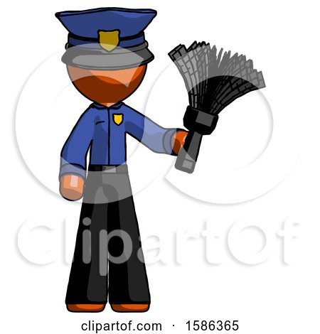 Orange Police Man Holding Feather Duster Facing Forward by Leo Blanchette