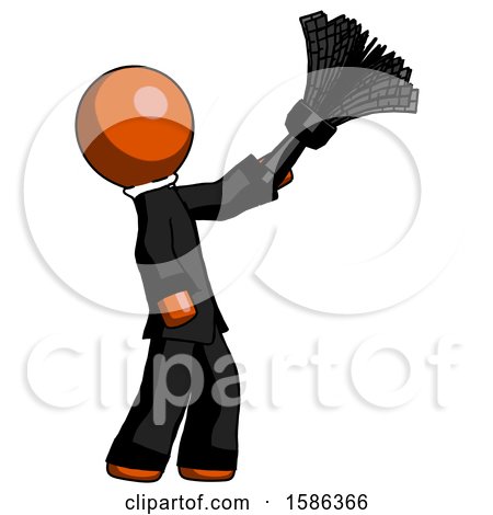 Orange Clergy Man Dusting with Feather Duster Upwards by Leo Blanchette