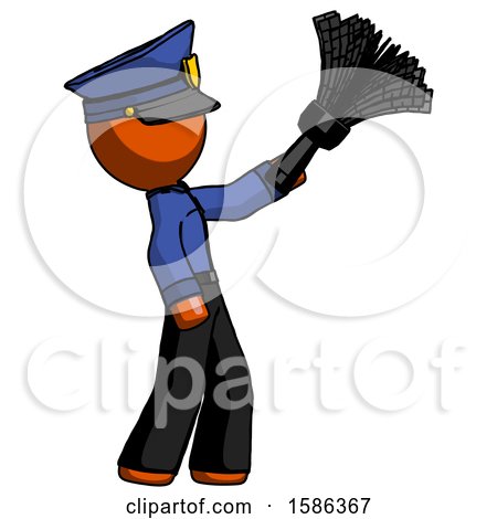Orange Police Man Dusting with Feather Duster Upwards by Leo Blanchette