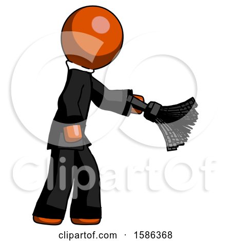 Orange Clergy Man Dusting with Feather Duster Downwards by Leo Blanchette