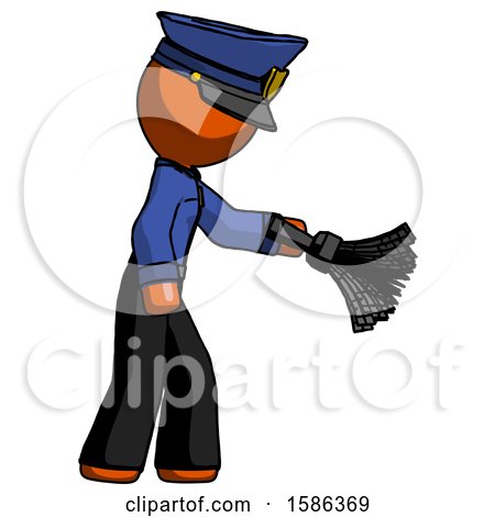 Orange Police Man Dusting with Feather Duster Downwards by Leo Blanchette