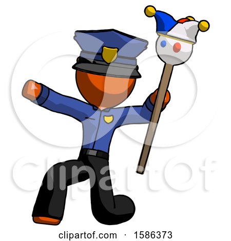 Orange Police Man Holding Jester Staff Posing Charismatically by Leo Blanchette