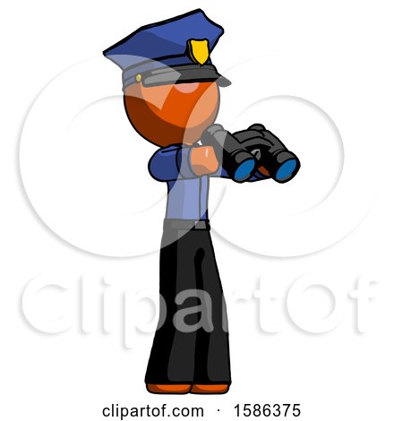 Orange Police Man Holding Binoculars Ready to Look Right by Leo Blanchette