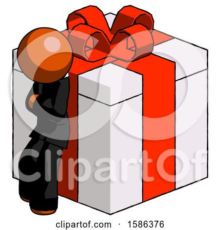 Orange Clergy Man Leaning on Gift with Red Bow Angle View by Leo Blanchette