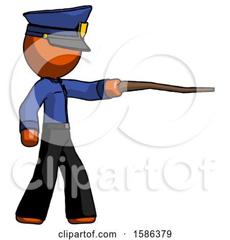 Orange Police Man Pointing with Hiking Stick by Leo Blanchette