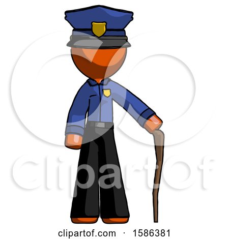 Orange Police Man Standing with Hiking Stick by Leo Blanchette