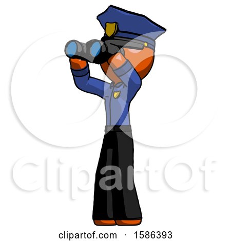 Orange Police Man Looking Through Binoculars to the Left by Leo Blanchette