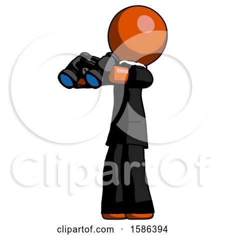 Orange Clergy Man Holding Binoculars Ready to Look Left by Leo Blanchette