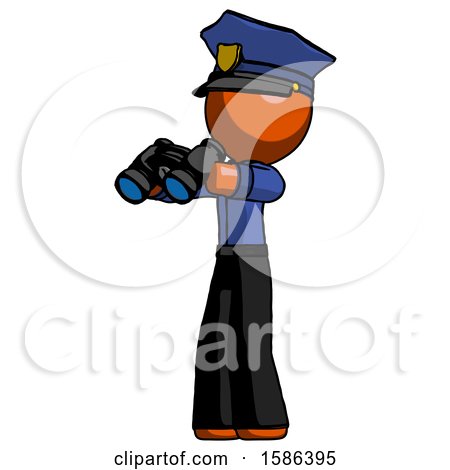 Orange Police Man Holding Binoculars Ready to Look Left by Leo Blanchette