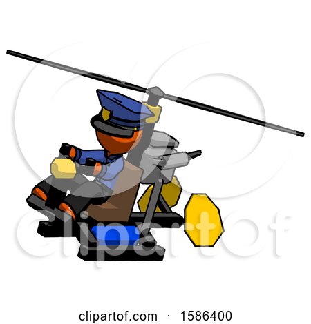 Orange Police Man Flying in Gyrocopter Front Side Angle Top View by Leo Blanchette