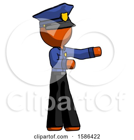 Orange Police Man Presenting Something to His Left by Leo Blanchette