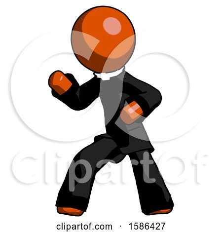Orange Clergy Man Martial Arts Defense Pose Left by Leo Blanchette
