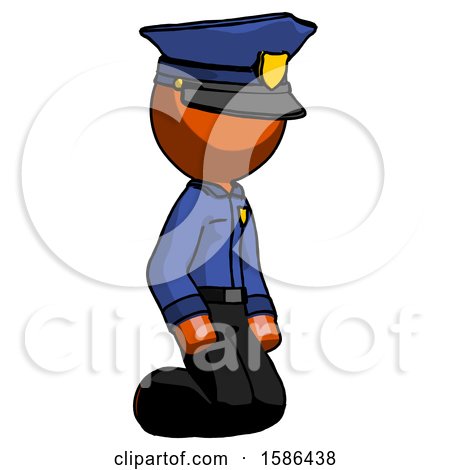Orange Police Man Kneeling Angle View Right by Leo Blanchette
