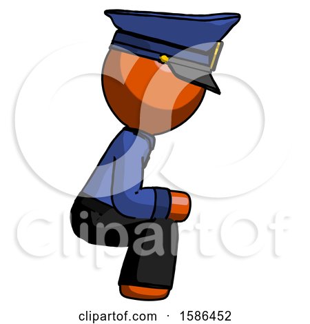 Orange Police Man Squatting Facing Right by Leo Blanchette