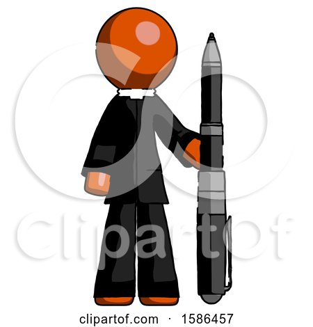 Orange Clergy Man Holding Large Pen by Leo Blanchette