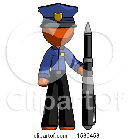 Orange Police Man Holding Large Pen by Leo Blanchette