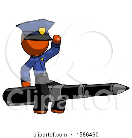 Orange Police Man Riding a Pen like a Giant Rocket by Leo Blanchette