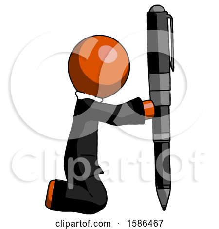 Orange Clergy Man Posing with Giant Pen in Powerful yet Awkward Manner. by Leo Blanchette