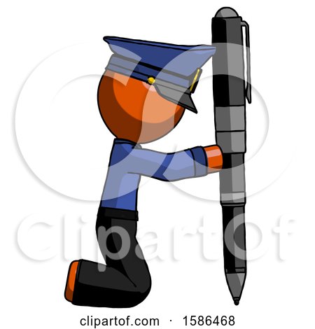 Orange Police Man Posing with Giant Pen in Powerful yet Awkward Manner. by Leo Blanchette