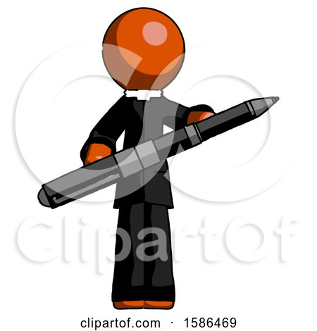 Orange Clergy Man Posing Confidently with Giant Pen by Leo Blanchette