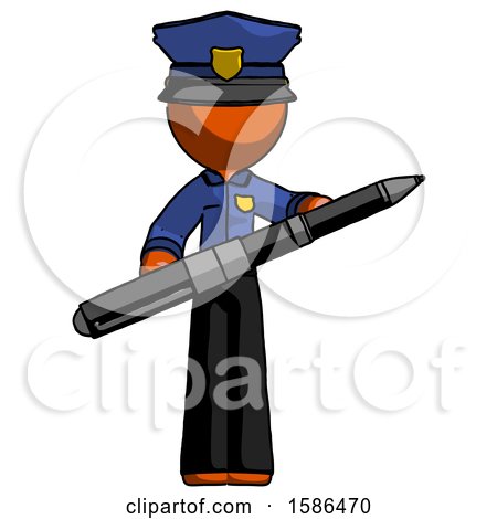 Orange Police Man Posing Confidently with Giant Pen by Leo Blanchette