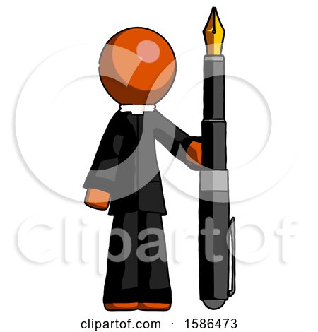 Orange Clergy Man Holding Giant Calligraphy Pen by Leo Blanchette