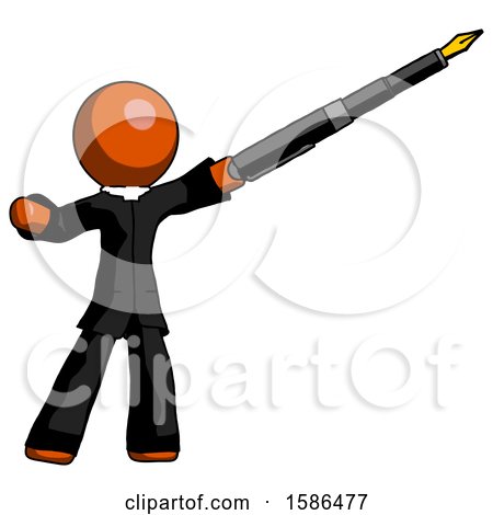 Orange Clergy Man Pen Is Mightier Than the Sword Calligraphy Pose by Leo Blanchette
