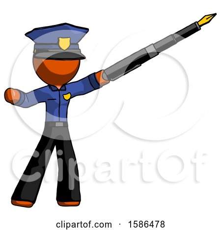 Orange Police Man Pen Is Mightier Than the Sword Calligraphy Pose by Leo Blanchette