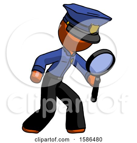 Orange Police Man Inspecting with Large Magnifying Glass Right by Leo Blanchette