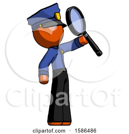 Orange Police Man Inspecting with Large Magnifying Glass Facing up by Leo Blanchette